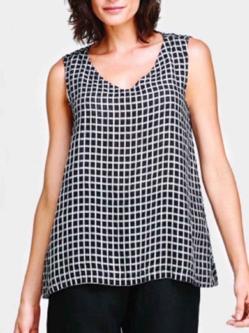 FLAX Women's Black/White Check Sleeveless V-Neck Tank Top Size S